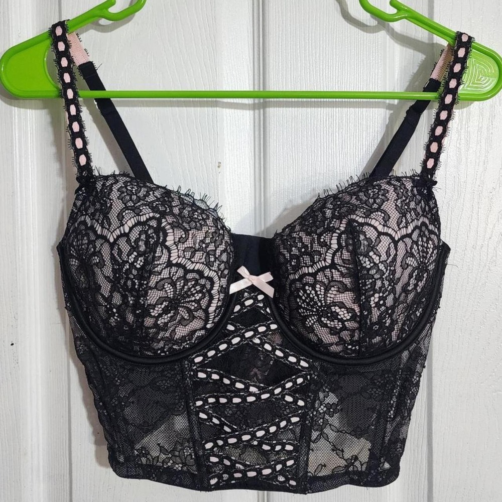 Black & Pink Lace Corset Bustier